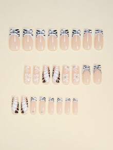 Instantly Upgrade Your Look With 24pcs Black Nails Press On Nails Long Square Nails Elegant Sparkling Rhinestone Star With Black Stripes French Tip Nails Full Coverage Fake Nails For Women And Girls Includes 1sheet Adhesive Tabs & 1pc Mini Files Suitable For Party Date And Office Daily Wear False Nails Jelly Glue Is Randomly Shipped
