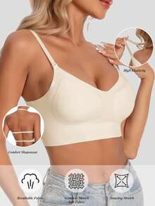 Lilivine 女士无痕露背文胸，露背设计，性感夏季文胸，新娘文胸，配有3条可调节肩带，舒适透气，适合婚礼、正式场合，可搭配吊带背心。 - 杏色 - 查看 5