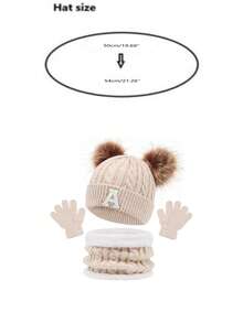 3pcs/Set Kids 26 Letters Decor Pom Pom Decoration Casual Warm Outdoor Versatile New Year Gift Beanie, Scarf And Gloves Set - 26 Letters - View 3