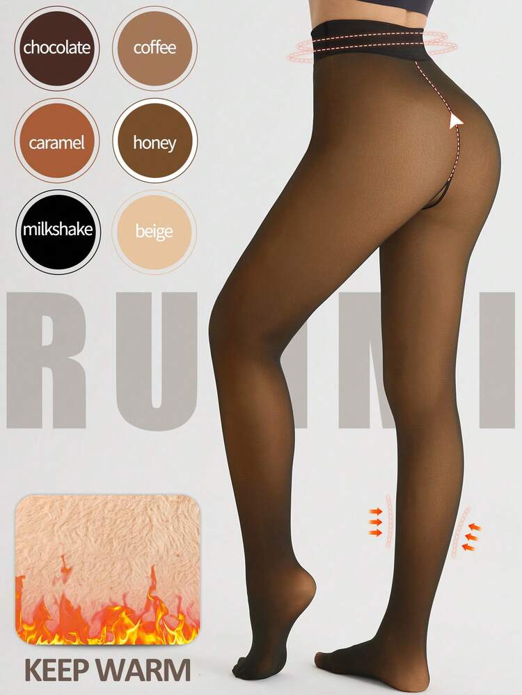 Women's High-Waist Fake Sheer Fleece-Lined Tight Leggings - Non-See-Through, Stretchy Comfortable, Tummy-Control & Butt-Lifting, Warm For Cold Weather Layering, Durable