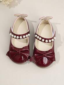 1 双女童公主鞋，亮面皮革鞋面，圆头蝴蝶结装饰，甜美可爱，适合公主裙、生日派对、表演、婚礼、室内外穿着 - 酒紅色 - 查看 8