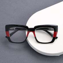 1pc Fashion Two-Tone Women's Elegant Reading Glasses, Premium Leopard Print Temples, Spring Hinges, Comfortable Wear For Reading, Office & Travel - Black and Red - View 4