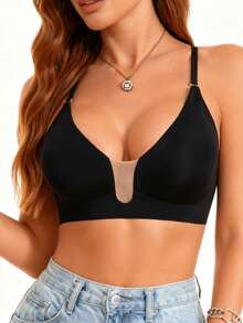 Sujetador sin espalda sin costuras para mujer, sujetador sin tirantes, sujetador de verano, sujetador sexy, lencería nupcial. 3 opciones de tirantes, sin costuras y transpirable, con tirantes ajustables, sujetador ligero, cómodo y transpirable, adecuado para bodas, vestidos de gala, vestidos de tirantes finos y otras ocasiones. - Negro - Ver 7
