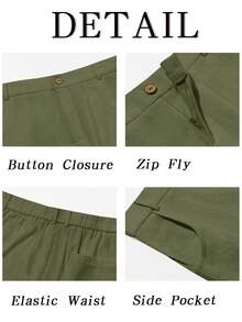 Runcati Men's Casual Loose Fit Cotton Linen Trousers Lightweight Elastic Waist Baggy Wide Leg Ideal For Summer Beach & Yoga - 軍綠色 - 查看 5