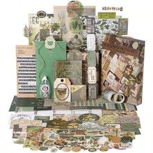 Vintage Junk Journal Supplies Aesthetic Journaling Kit, Scrapbook Papers Stickers Large Bullet Scrapbooking Materials, Planner Arts Collage, Adults - Green - View 2