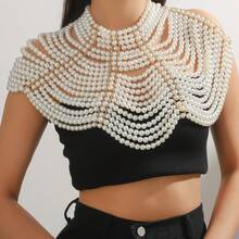 Exaggerated Sexy Multi-Layer Pearl Necklace Body Chain, Elegant Accessory For Wedding, Party Dress - White - View 10