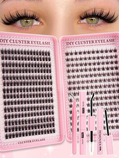 392 Stücke einzelne Büschel Wimpern, dramatisches Verlängerungsset, D-Curl 8-16MM gemischte Länge, DIY Wimpernverlängerungsset, DIY Unterwimpern Wimpernbuch, große Volumen weiche einzelne Büschel Wimpern, erstellen Sie einen flauschigen natürlichen verwischten Y2K Schmetterling Elemente rosa Basis Kartenblick zu Hause langanhaltend DIY Wimpern Kleber, DIY Kleberlöser, DIY Wimpern Pinzette (Unterwimpern 20D+30D+40D+50D)