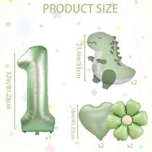 147个/124个/2个恐龙主题生日派对装饰，多种尺寸（5英寸/10英寸/12英寸/18英寸），颜色包括牛油果绿、蓝色、裸色和沙白色气球，包含花环、拱门等，卡通恐龙铝箔气球，适用于恐龙丛林探险主题派对、生日派对、恐龙主题装饰、迎婴派对、周年纪念日等。 - 彩色 - 查看 7