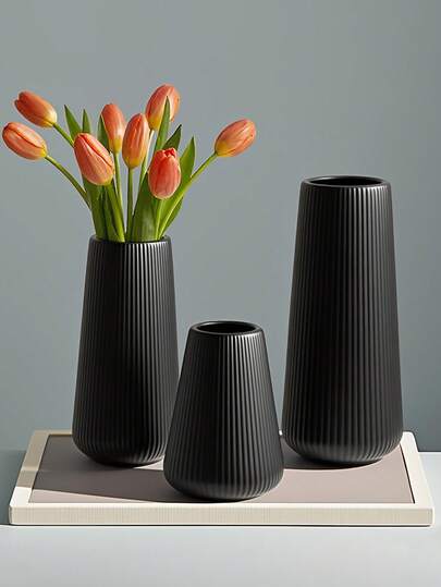 Pieces Sc inavian Unbreakable Vase Set Textured Plastic Tafel Zwart Wit Home Ornaments, Minimalist Artificial Bloemen Centrepiece Room Flower Glass view 5