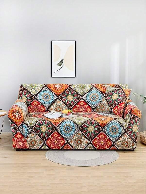 1pc Universal Floral Sofa Cover, Morandi Color, Elastic Slipcover For Vintage Leather Sofa, 4-Season Use, Anti-Scratch, Includes 1pc Matching Pillow Cover (Pillow Insert Not Included)
