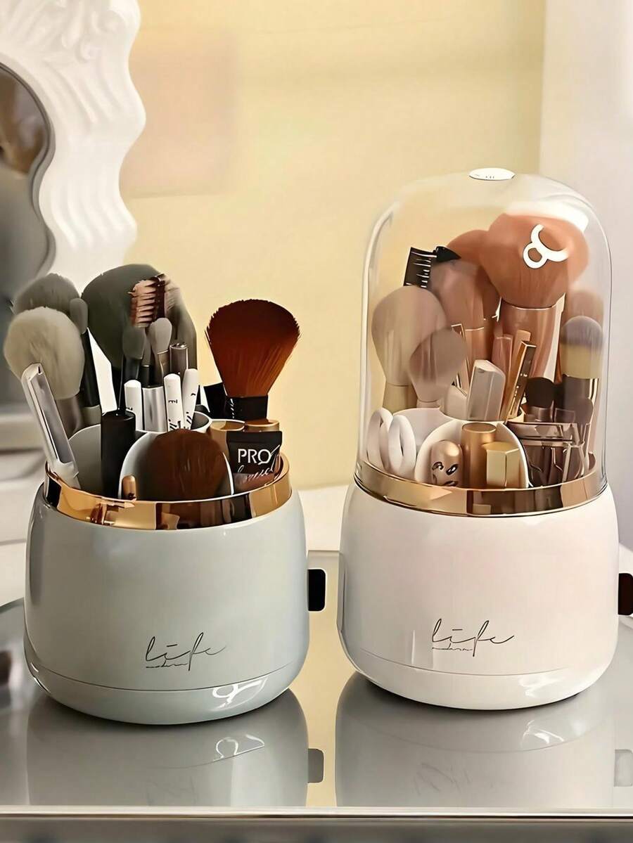 豪华 360 度旋转化妆品收纳盒 - 防尘收纳刷子、口红和眉笔 - 非常适合浴室盥洗台 - 彩色 - 查看 1
