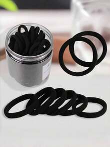 50/100pcs Canned Girls' Basic High Elasticity Hair Tie Ponytail, Simple And Seamless Elastic Hair Ties Suitable For Daily Leisure, Perfect For Women. High Elasticity Towel Hair Ties, Seamless Hair Ropes, Rubber Band Hair Accessories For Women, Canned Hair Ties, Storage Can Storage. Suitable For Women's Daily And Special Occasions (Teacher's Day, Back To School, Graduation Ceremony) Throughout The Season, As Well As For Girls' Hair Accessories. Head Accessories Elastic Band - Black - View 3