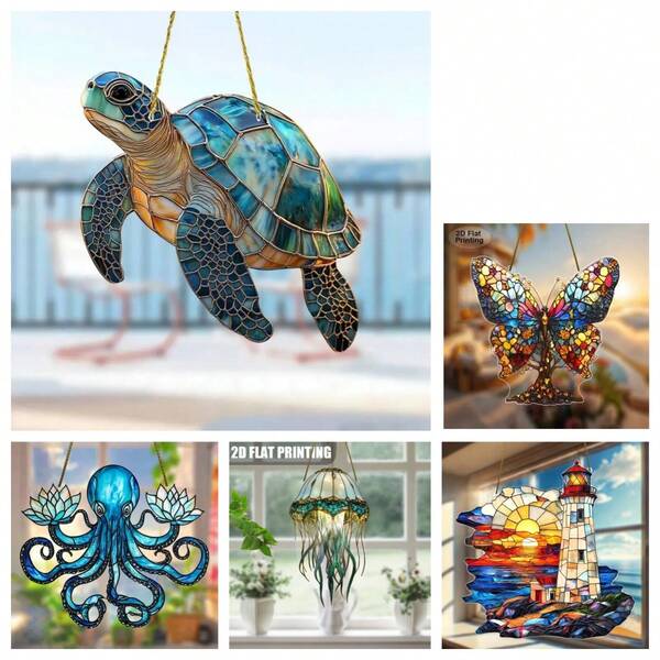 1 Pc Gorgeous Acrylic Turtle Sun Catcher - Colorful Stained Glass Effect, Ocean-Themed Hanging Decor For All Seasons, Unique Home & Garden Gift Idea