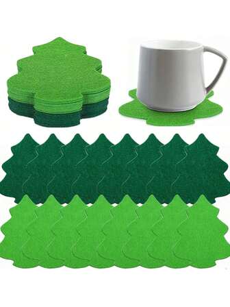 4 قطع من بطانات الطاولة المصنوعة من الشعر الاصطناعي بشكل شجرة عيد الميلاد، بطانات طاولة سميكة مقاومة للحرارة، بطانات قهوة زخرفية احتفالية، مناسبة للتناول اليومي والحفلات الاحتفالية والولائم، ديكورات طاولة أنيقة، ديكورات طاولات المطاعم والولائم، لوازم مطاعم عيد الميلاد، ديكورات مطبخ عيد الميلاد