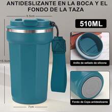 MOYAC Taza Termo de Café de 510 ml, Termo Cafe de Viaje con Cordón de Acero Inoxidable, Termo al Vacío para Conservación del Calor y el Frío, Adecuada para Preparar Leche, Café, Té (Negro) - AZUL - Ver 2