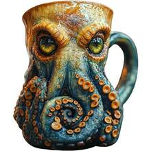 Cthulhu - Inspired Tankard u2013 3D OctopusKraken Beer Mug, Medieval Drinkware Bar, Home, or Game Night, Gothic Fantasy Collector Men - Color A + 12*10*12cm - Ver 2