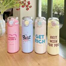 1 pezzo Tazza con cannuccia con simpatico cucciolo cartoni animati, portatile in acciaio inossidabile per uso scolastico