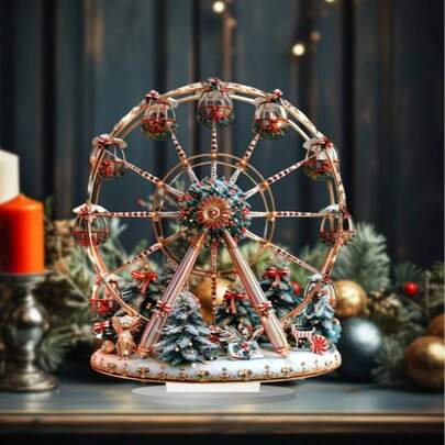 彩色亚克力圣诞摩天轮场景带支架，家居和办公室装饰，理想的节日礼物，艺术风格，多用途装饰牌匾和装饰品
