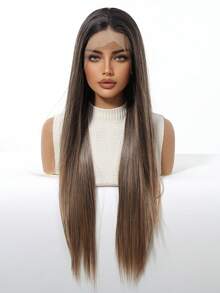 13*3.5英寸高密度150%蕾丝前假发，高品质舒适女士假发，渐变色，30英寸中长直发，采用耐热合成纤维制成，适合度假、家庭聚会、角色扮演和日常佩戴。 - 漸層 - 查看 6