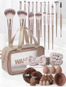 37PCS Makeup Tool Set, Including: 1 Multi-Functional Zipper Toiletry Bag, Makeup Bag Waterproof, 18 Makeup Brush Sets, 3 Makeup And Beauty Eggs, 3 Mini Makeup And Beauty Eggs, 3 Triangular Powder Puffs, 3 Small Air Cushion Powder Puffs, 1 Hair Tie, 2 Hand Bowl Straps, 1 Makeup Brush Cleaning Tool, 2 Facial Cleansing Powder Puffs,Brush Set,Makeup Brush Kit,Make Up Brush Set,Make Up Set Complete,Makeup Brush Set,Complete Makeup Kit,Brush Kit,Brushes Makeup Set,Makeup Gift Set,Set - Multicolor - View 1