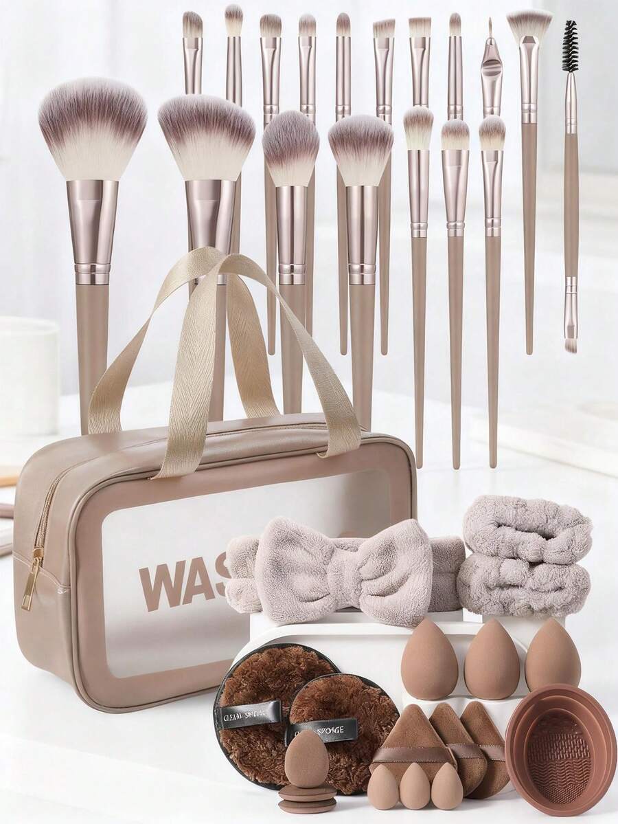 37PCS Makeup Tool Set, Including: 1 Multi-Functional Zipper Toiletry Bag, Makeup Bag Waterproof, 18 Makeup Brush Sets, 3 Makeup And Beauty Eggs, 3 Mini Makeup And Beauty Eggs, 3 Triangular Powder Puffs, 3 Small Air Cushion Powder Puffs, 1 Hair Tie, 2 Hand Bowl Straps, 1 Makeup Brush Cleaning Tool, 2 Facial Cleansing Powder Puffs,Brush Set,Makeup Brush Kit,Make Up Brush Set,Make Up Set Complete,Makeup Brush Set,Complete Makeup Kit,Brush Kit,Brushes Makeup Set,Makeup Gift Set,Set - Multicolor - View 1