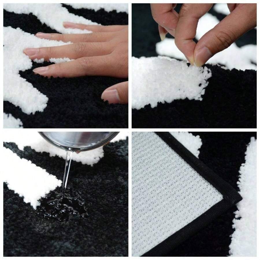 - Alfombrilla de bao antideslizante de microfibra absorbente, divertida decoracin de bao para departamento, alfombrilla de bao negra para tina y ducha, lavable a mquina, 20x 32 - 16*24 + Negro&blanco - Ver 1