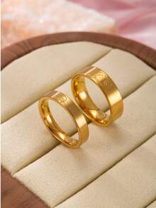 2pcs Couple Rings, Fashion Versatile Rings Suitable For Men And Women, Daily Wear, Holiday & Date Gift - Gold - View 7