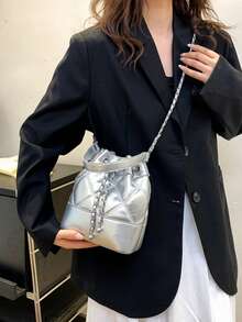 女士链条肩带水桶包，时尚单肩包
