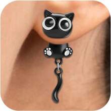 Pendientes adorables de gato negro para mujeres, lindos pendientes de botón, regalos de Halloween y Navidad, baratijas para mujeres, regalos para mujeres