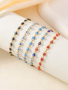 1pc Fashionable Golden Stainless Steel Devil Eye Bead Sliding Bracelet, Handmade With Size Variation