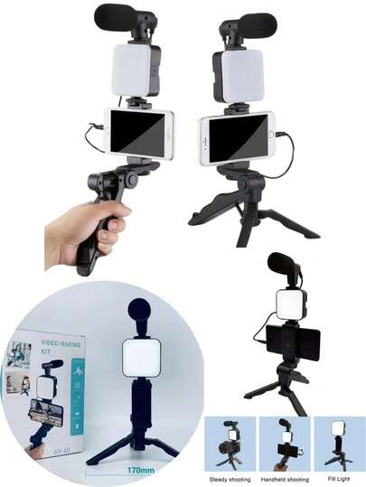 Kit de Vlogging portátil de vídeo con trípode para cámara SLR, teléfono inteligente, fotografía, soporte de luz, micrófono