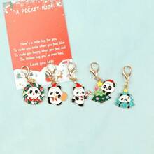 5pcs Cute Creative Christmas Panda Keychain Charms, Fashionable Bag Accessories And Unique Gift For Couples, Cute Keychain Panda, Fashion Bag Embellishment, Cute Key Accessory, Animal Keyring, Whimsical Keychain Art, Detailed Craftsmanship, Durable Keyring Material, Fashion Christmas Gifts For Families And Friends