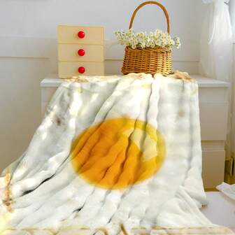 TOPSSCTR 1 pièce Couverture moelleuse et amusante en forme d'œuf poché - Style contemporain, lavable en machine, jeté en flanelle toutes saisons avec des designs alimentaires uniques - Parfait pour le canapé, le lit ou la décoration de la cuisine, couverture décorative | Design alimentaire ludique | Couverture douce et texturée, décoration alimentaire