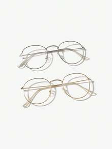 2 Pairs Men's Casual Metal Round Frame Fashion Gold Glasses, Suitable For Daily Reading And Commuting - Multicolor - View 17