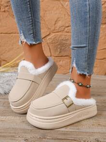 Chinelos Internos Antiderrapantes com Sola Grossa e Forro Felpudo, Sapatos Quentes e Felpudos para a Casa no Inverno