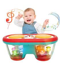 Baby Musical Instrument Double Drum Toy Sensory Learning Baby Tummy Toy Multifunctional Rotating Light Up Toys, Improve The Baby's Manual Ability (Without Battery)