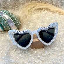 1 Peça Óculos com Pérolas e Strass, Óculos de Sol em Formato de Coração para Noiva, Óculos de Sol para Despedida de Solteira, Óculos de Sol para Madrinhas, Óculos de Sol para Festa de Casamento