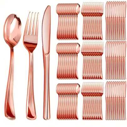 150/75/50/30/25/20/10pcs Set Rose Gold Reusable Cutlery, Unbreakable & Dishwasher , Suitable For Weddings, Graduation Parties, Outdoor Garden Events, And School Supplies