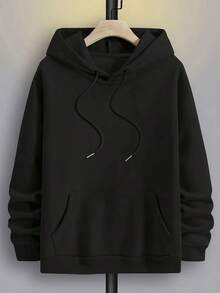 484g/m², Sudadera con Capucha para Hombre de Mezcla de Poliéster y Algodón al 50%, Cómoda y Cálida, Sudadera con Capucha Impresa de Doble Cara, Sudadera con Capucha para Hombre Impresa con Letra B Quemada de Doble Cara, Corte Holgado, Cuello Redondo Clásico, con Bolsillo Canguro y Cordón, Salida Casual - Negro - Ver 2