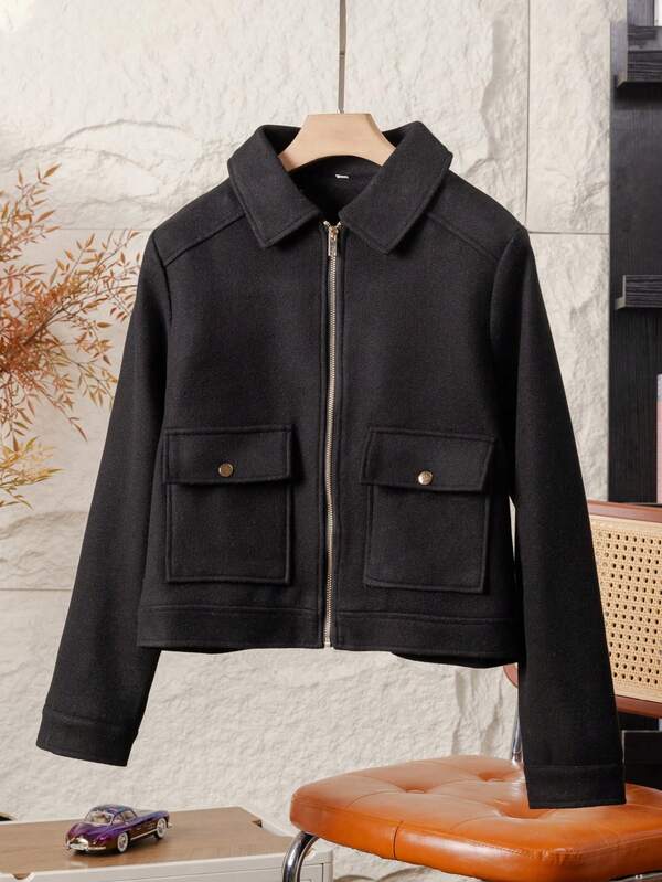 Women's Solid Color Zipper Jacket, Casual Coat For Autumn/Winter