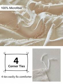 2/3 件卡其色簇绒纹理涤纶羽绒被套套装带流苏，波西米亚风格破旧别致床上用品套装，适合所有季节使用（1 个羽绒被套 + 1/2 个枕套），柔软透气，无填充物 - 卡其色 - 查看 7