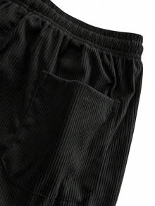 加大码男士灯芯绒直筒复古裤，抽绳松紧腰，适合休闲、运动、徒步穿着，春秋季黑色 - 黑色 - 查看 8