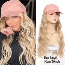 16/20英寸棒球帽假发长款水波卷发假发带帽金色假发接发可调节白帽假发女士合成金色假发替换假发 - 彩色 - 查看 12