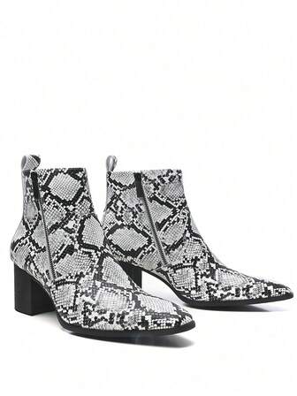 男士基本款蛇皮压花切尔西靴，双拉链，适合派对、商务、节日、婚礼、办公室、所有季节