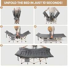 Folding Camping Beds For Adults, Sturdy, Durable Camp Bed With Thick And Soft Mattress, Sleeping Bed With Stronger, Thicker Tubes - 灰色 - 查看 3