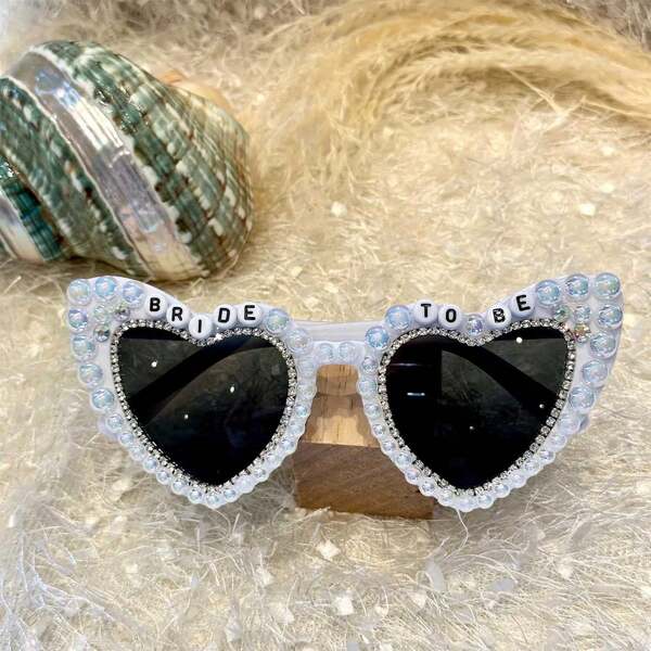 1pc Pearl Rhinestone Glasses, Bridal Heart-Shaped Sunglasses, Bachelorette Sunglasses,Bridesmaid Sunglasses,Bridal Party Sunglasses