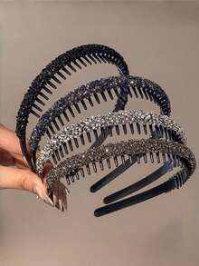 1/4 bucăți de bandă de păr multifuncțională cu diamant colorat pentru femei, bandă de păr cu stras strălucitor la modă, bandă de păr antiderapantă cu dinți, bandă de păr pentru mască facială de machiaj feminin, stras încrustat cu margine largă retro elegant negru, bandă de păr strălucitoare cu ornamente de păr antiderapante cu dinți, potrivită pentru spălarea și machiajul zilnic al feței pentru femei și fete, haine de navetă, sezonul de întoarcere la școală, haine de sezon, petreceri etc.
