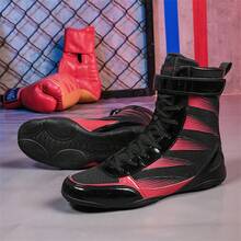 Sapatos de luta livre masculinos, sapatos de boxe de cano alto, sapatos de treino, botas de kickboxing, sapatos para artes marciais e fitness, sapatos esportivos profissionais masculinos de alta qualidade, confortáveis, antiderrapantes, duráveis, respiráveis, com suporte para o tornozelo e solado texturizado. - Preto - Ver 4