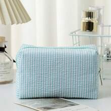 Bubble Yarn Makeup Bag, Large-Capacity Hand-Held Toiletry Bag, Striped Travel Cosmetics Storage Bag, Stationery Pen Case