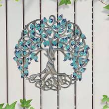 1pc Vibrant Tree Of Life 15.74" Metal Wall Art - Colorful Leaf Accents, Intricate Design For Farmhouse Decor In Bedroom, Kitchen, Living Room, Office, Or Outdoor Spaces